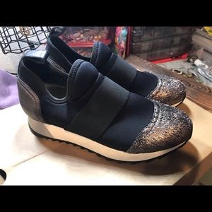 M.GEMI  black with bronze fabric sneakers